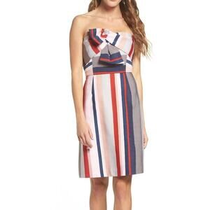 Sam Edelman Multicolor Stripe Bow Detail Strapless Fit & Flare Pencil Dress